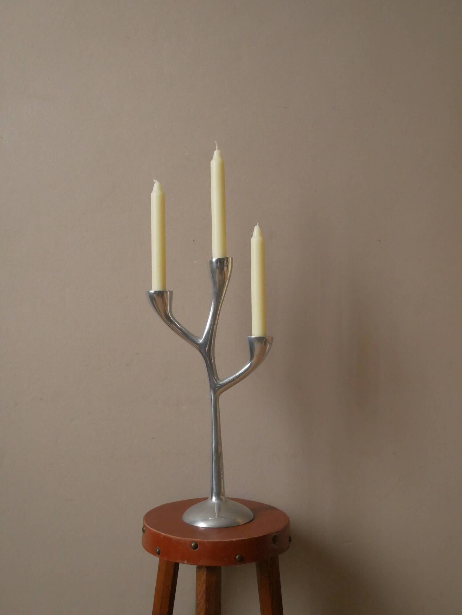 Aluminum candle holder Scandinavian design candelabra vintage silver metal candlestick three branches