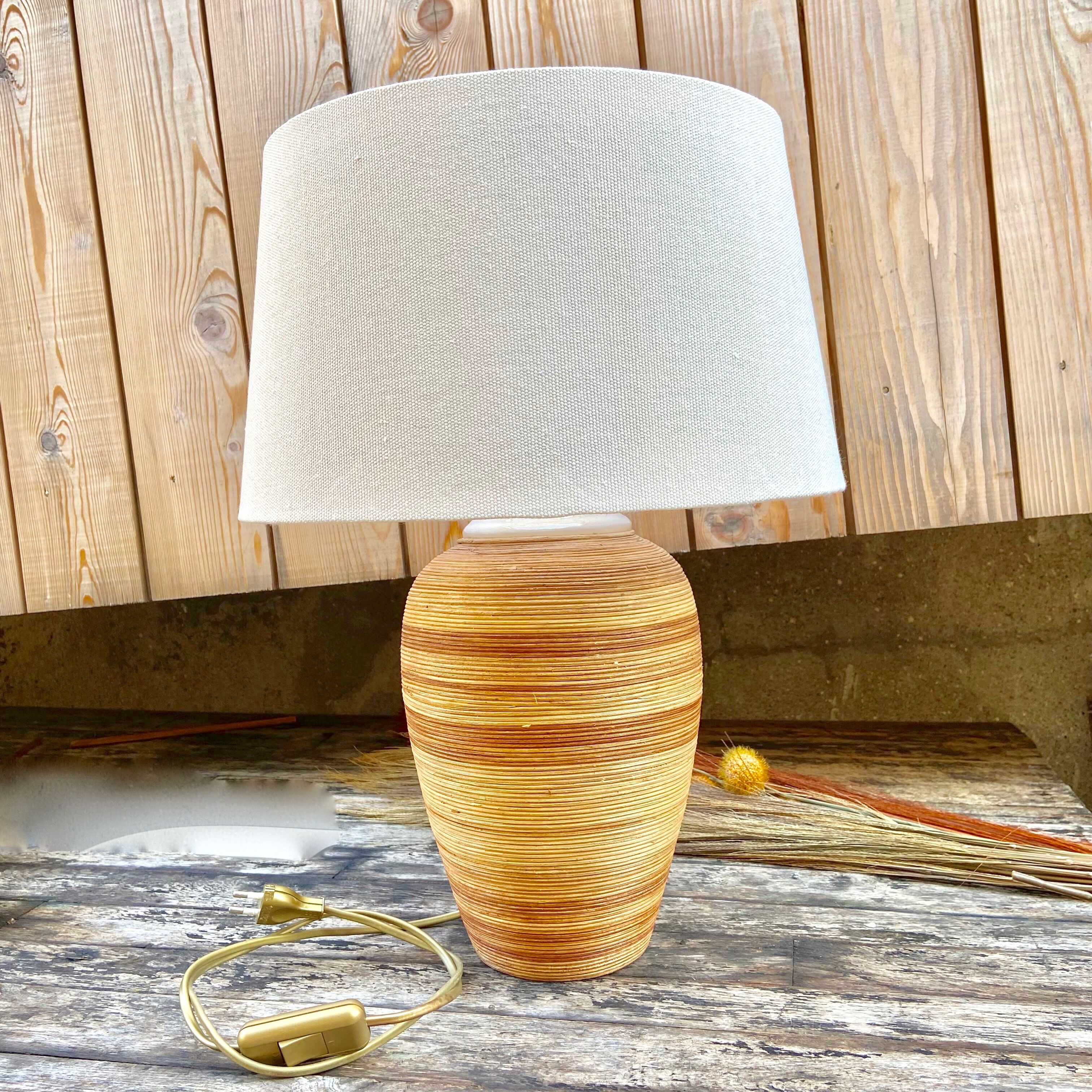 Rattan and ceramic lamp foot from the 70s