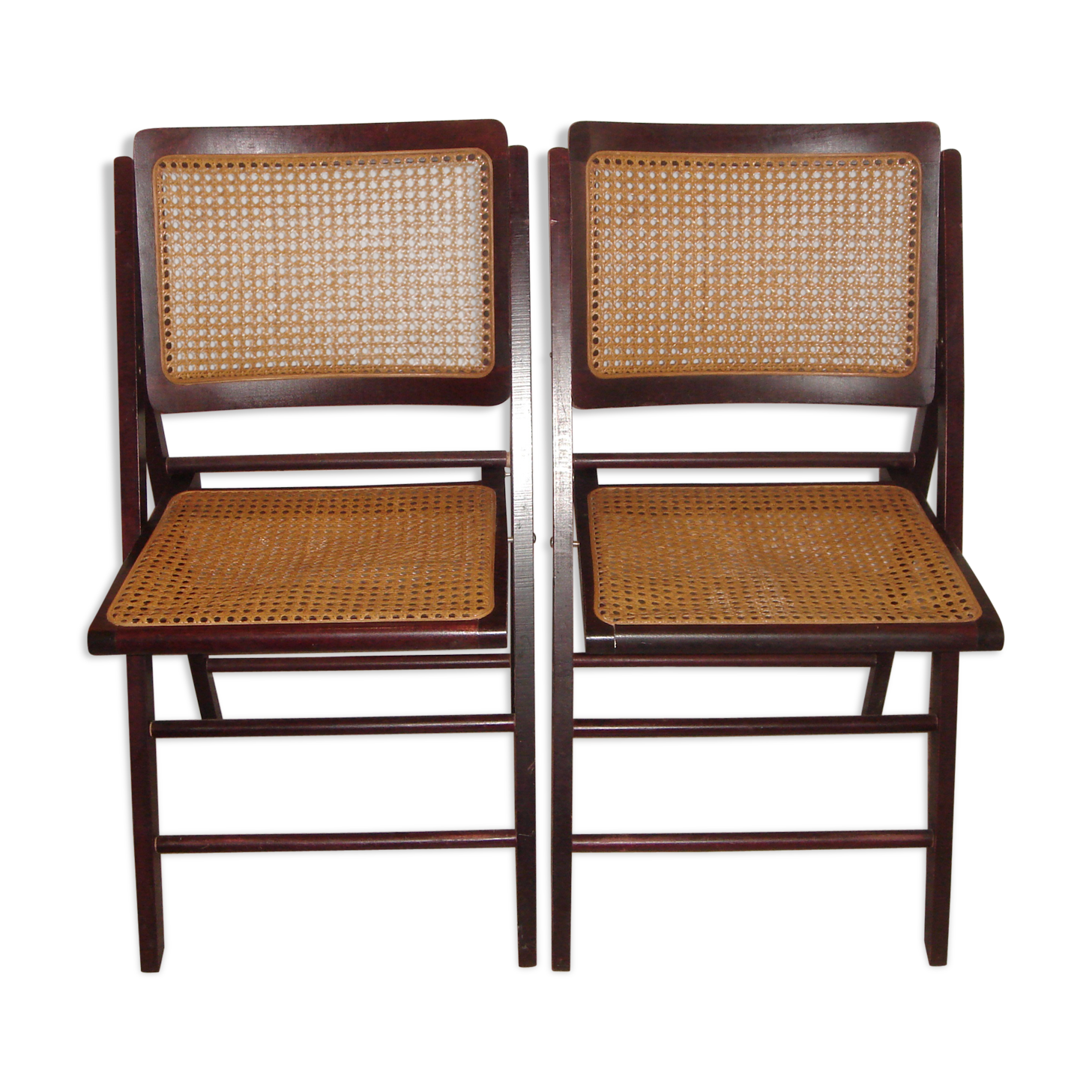 Pair of 1960/70 caning, wicker, rattan, wood folding chairs