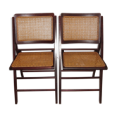 Paire de chaises pliantes de 1960/70 cannage, rotin, osier, bois