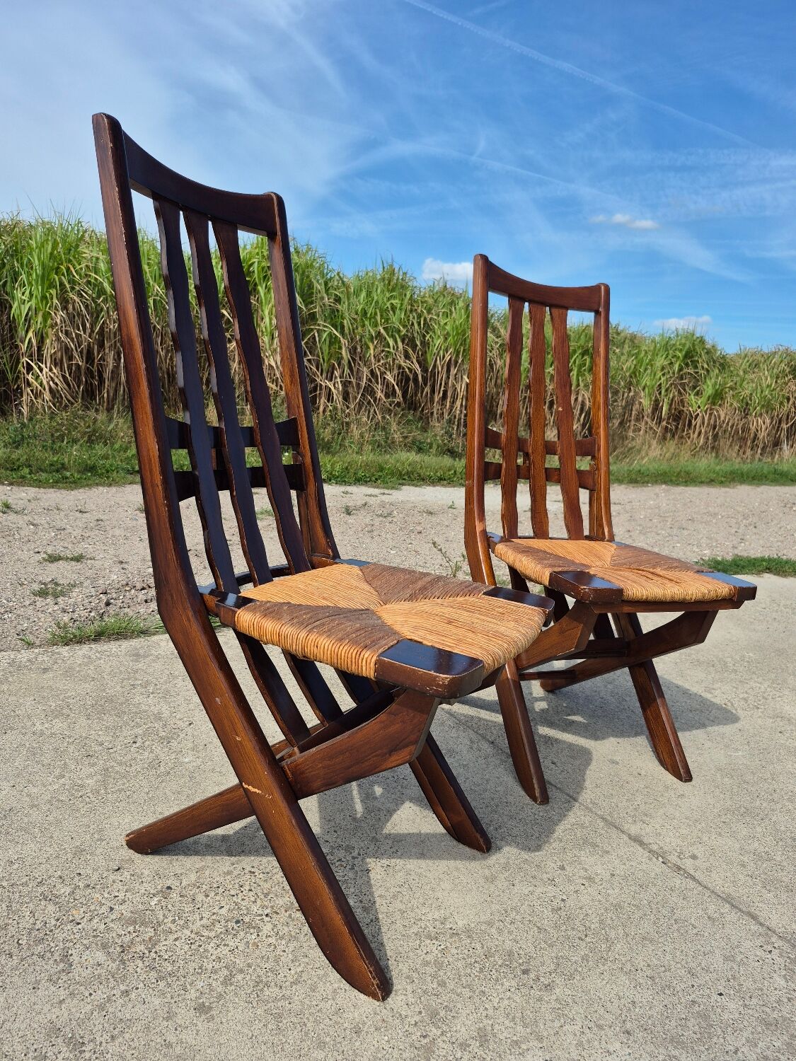 Set 4 vintage Triconfort France adjustible 1960s deckchair
