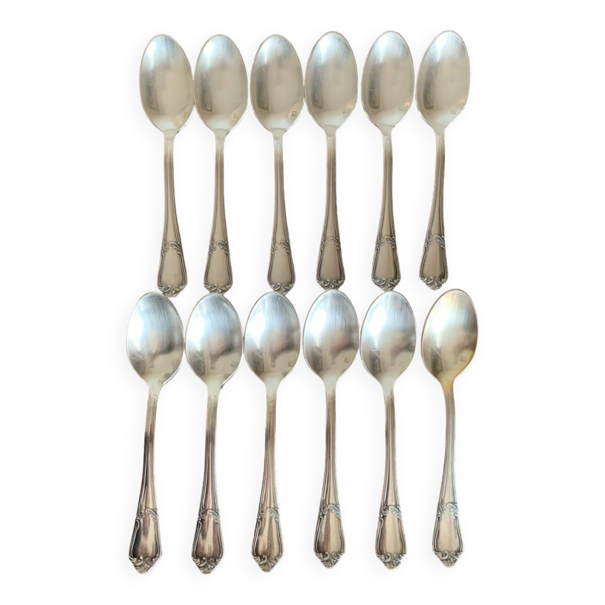 12 small silver metal spoons