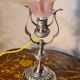 Art Nouveau nickel-plated bronze marine lamp, tri-color opaline tulip shade, 33x