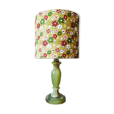 Vintage retro lamp with green marble base, floral shade.