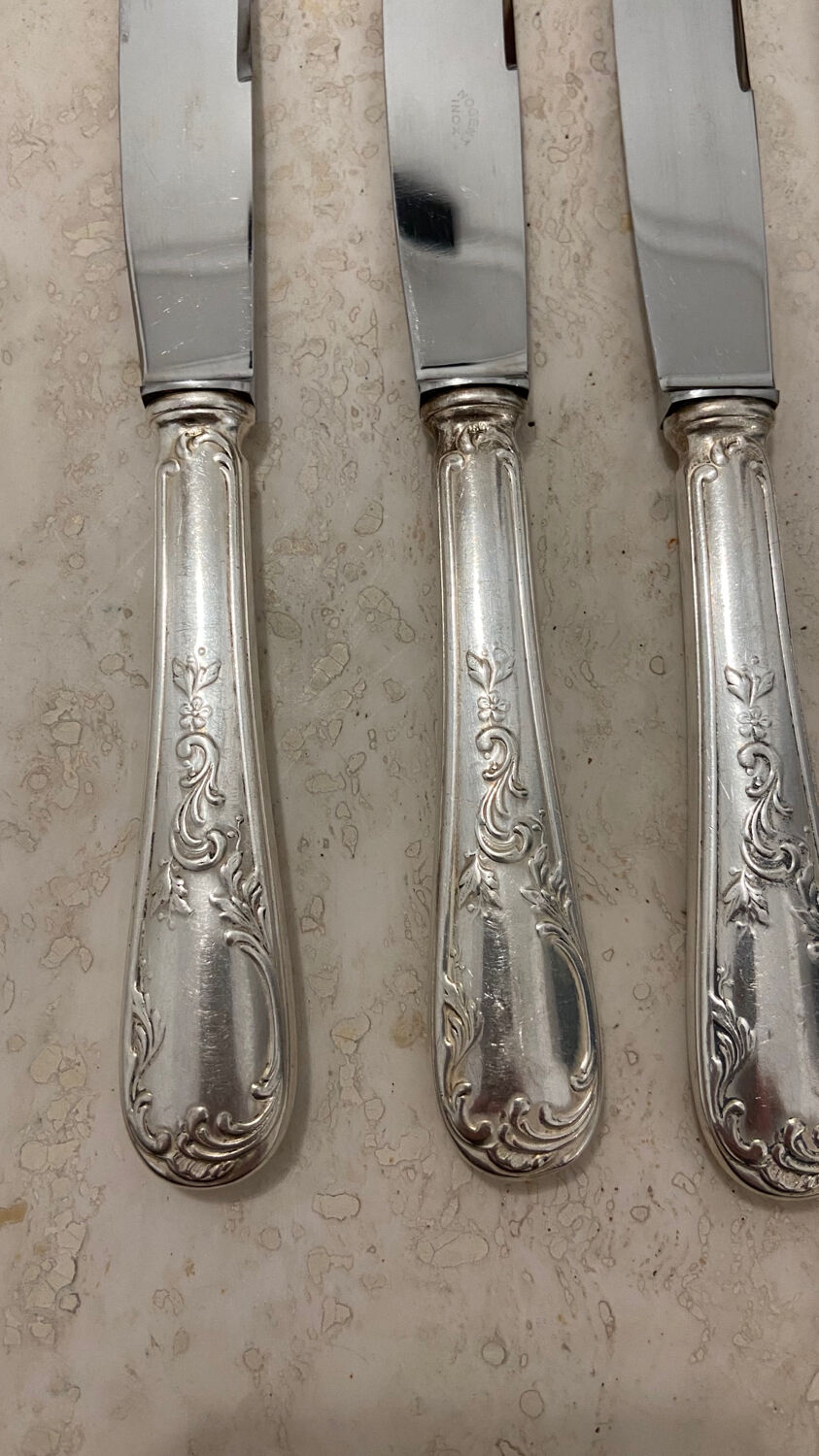 Set of 6 large vintage silver metal knives
