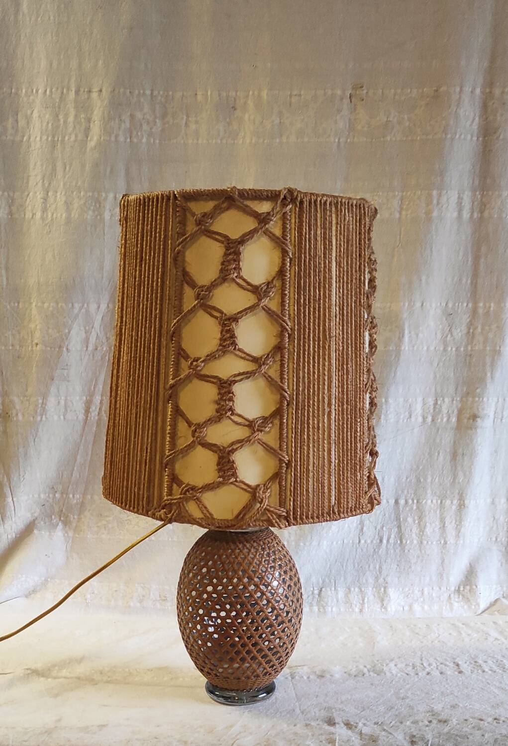 Table lamp in caning and rope - 1960s/70s