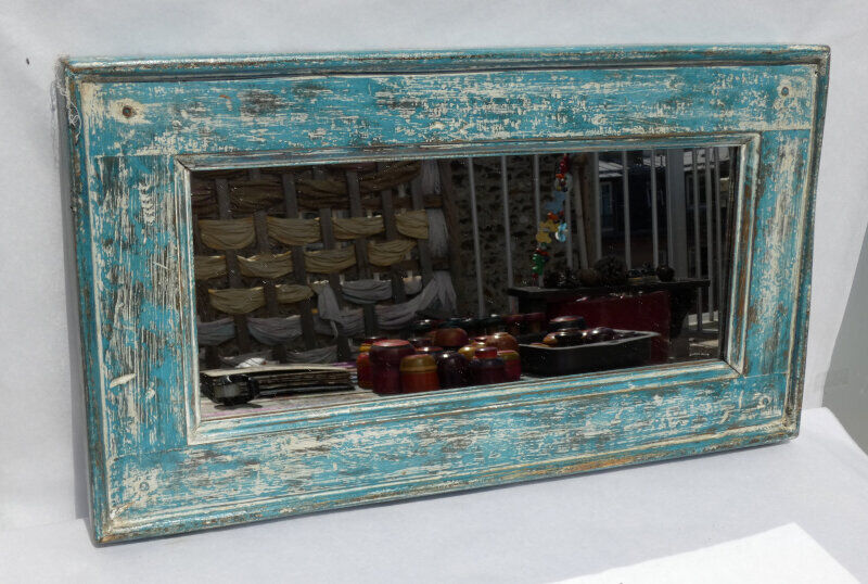 Mirror Wood Old Teak Patina Blue White 57x3x31cm 20