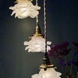 Vintage triple tulip pendant light in frosted glass in the shape of flowers