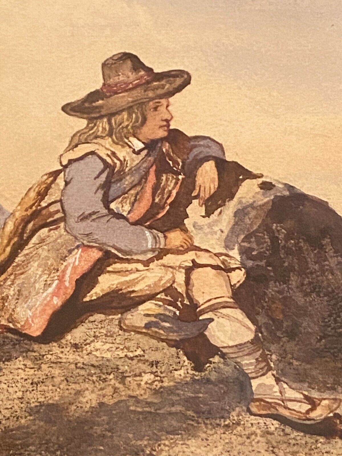 Original watercolor late nineteenth to the young shepherd