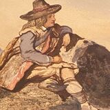 Original watercolor late nineteenth to the young shepherd