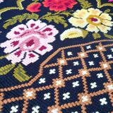 Cross stitch floral boho carpet made by hand on hemp, Romania 148x190cm