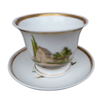 Chocolate cup and porcelain saucer Old Paris landscape décor