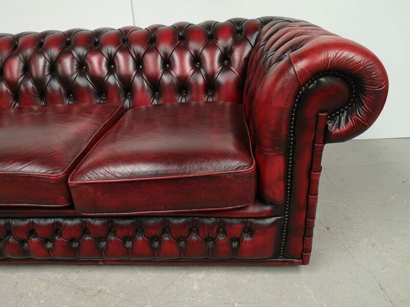 Sofa chesterfield burgundy leather three seater bamboo
