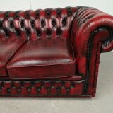Sofa chesterfield burgundy leather three seater bamboo