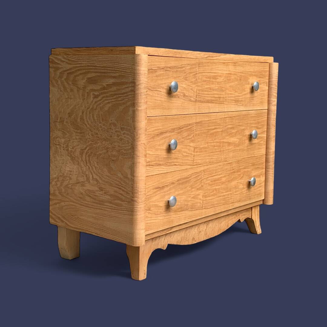Raw oak art deco chest of drawers