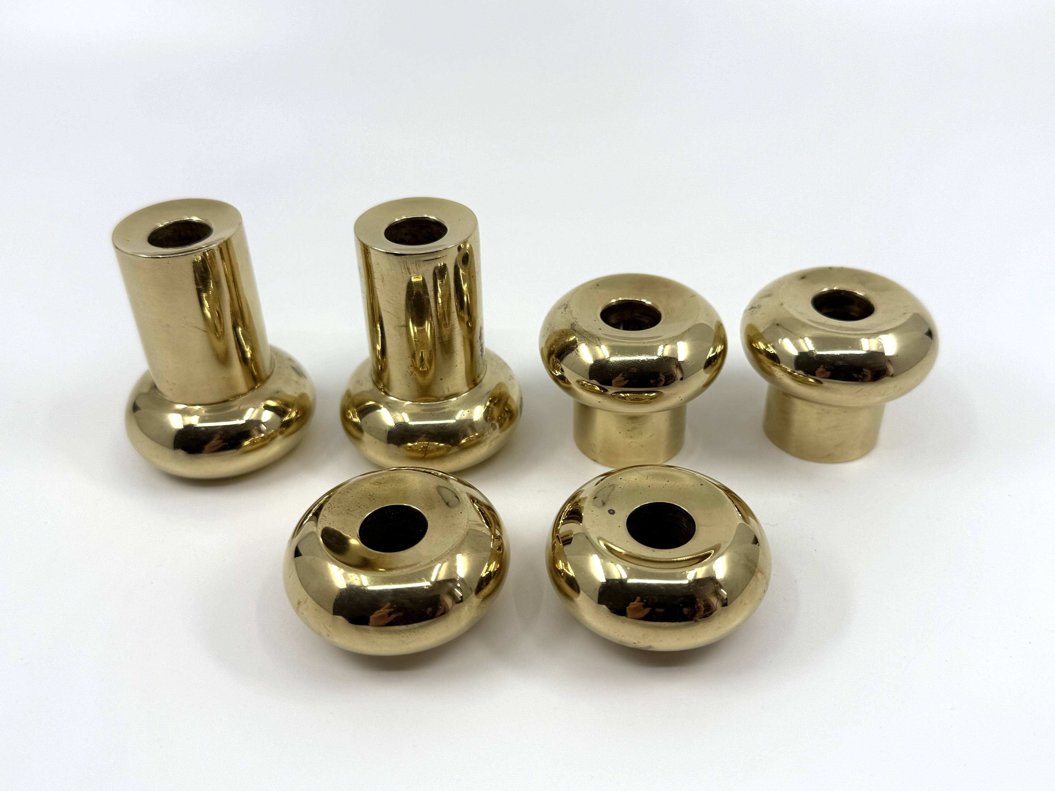 6 small brass candlesticks • Landskrona Mässing • Sweden • Circa 1978