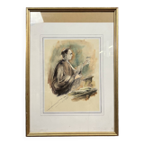 Watercolor drawing representing a judge during a trial dated 1988