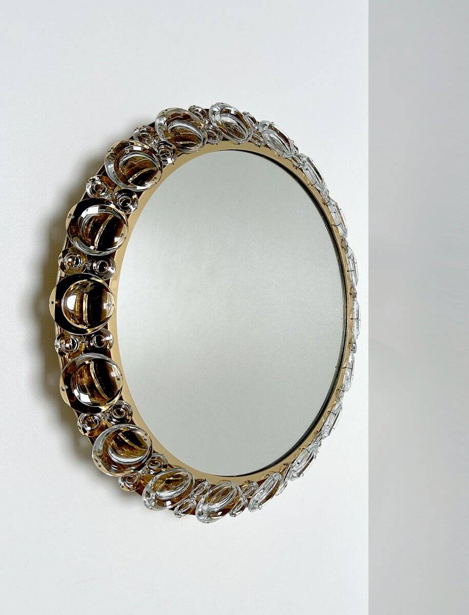 Vintage illuminated crystal brass mirror, 1960s