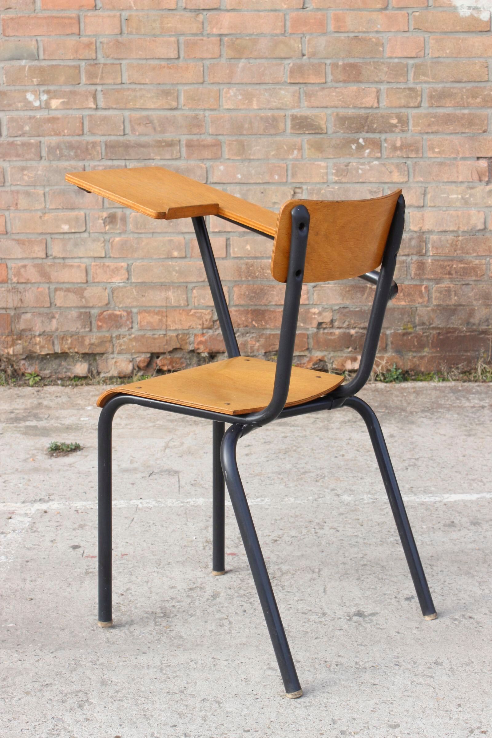 Student desk chair in steel & wood, France 1950s