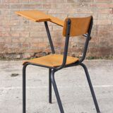 Chaise pupitre d'étudiant en acier & bois, France 1950s