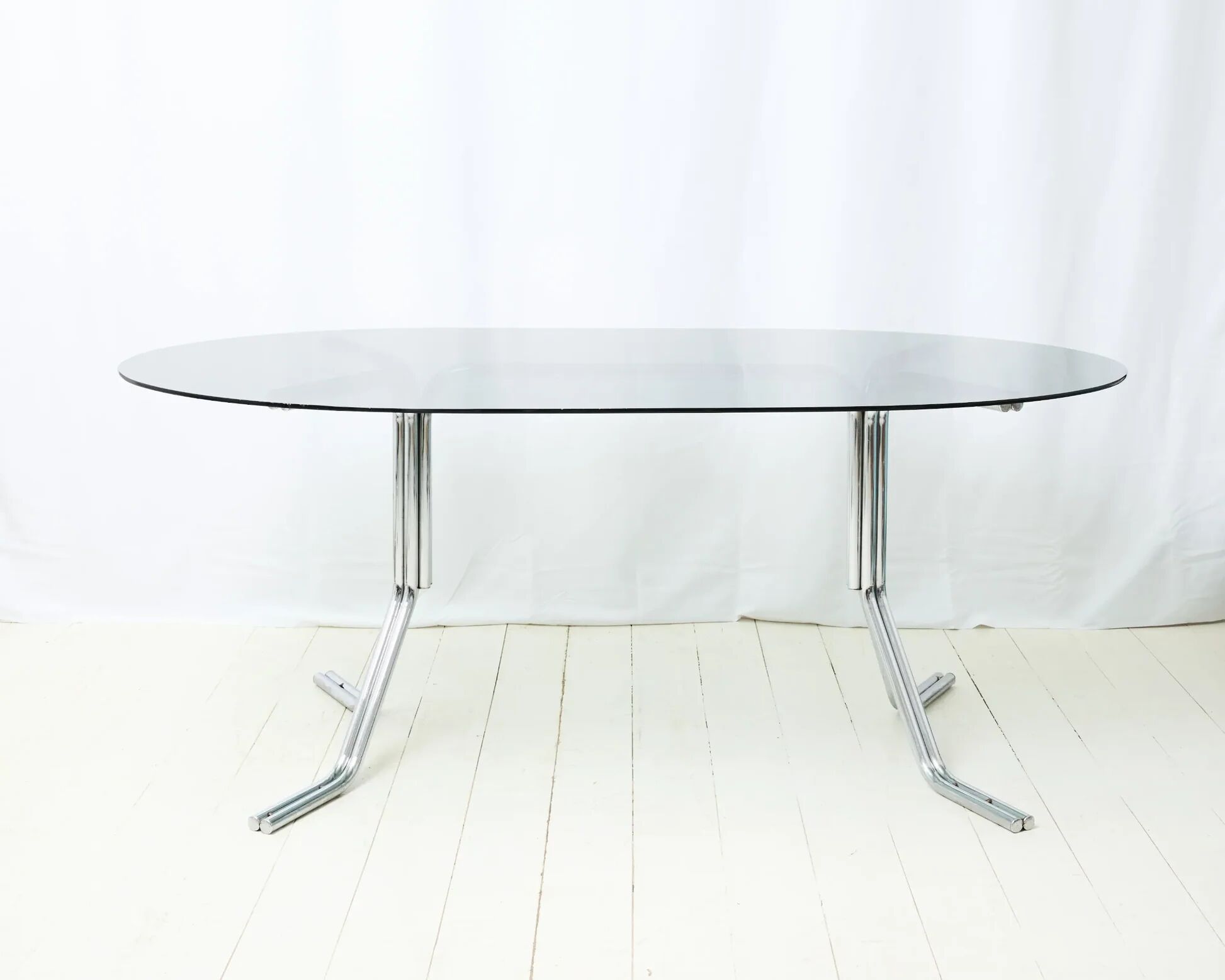Dining table with double tubular chrome base, 1970s