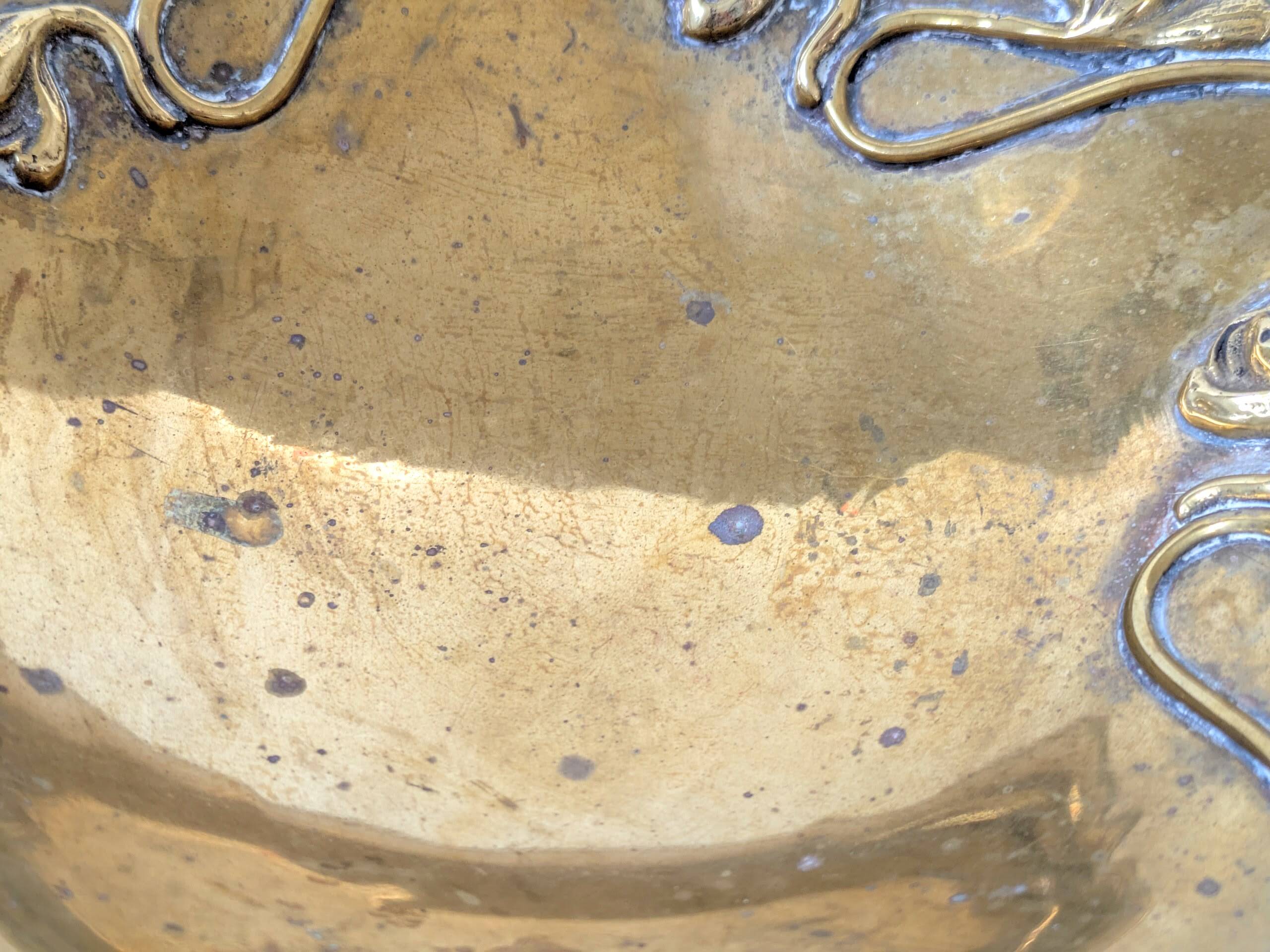 Brass Footed Bowl | Antique Art Nouveau Floral Motif