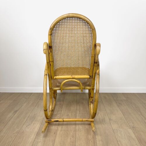 Rocking chair rotin et cannage 70's