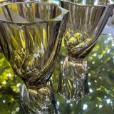 Trio de petits vases torsadés en verre fumé années 70