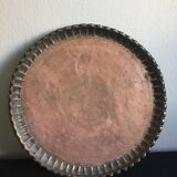 Islamic art Tray with ornaments  engraved copper with pewter coating traces