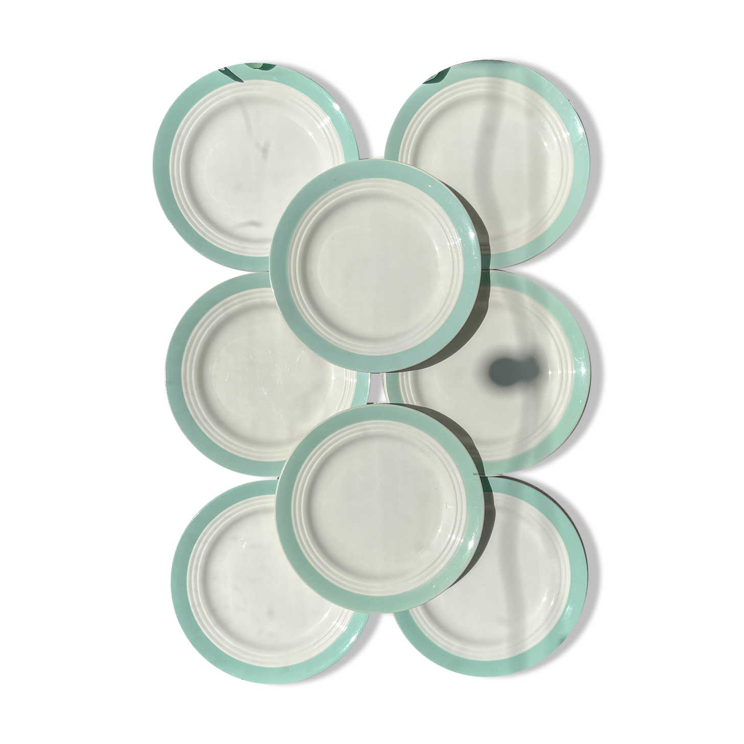 8 vintage French white and green porcelain plates from Céranord