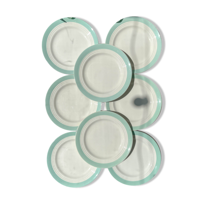 8 assiettes vintage en porcelaine française blanches vertes Céranord