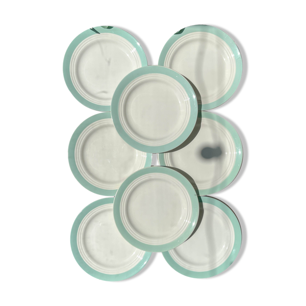 8 assiettes vintage en porcelaine française blanches vertes Céranord