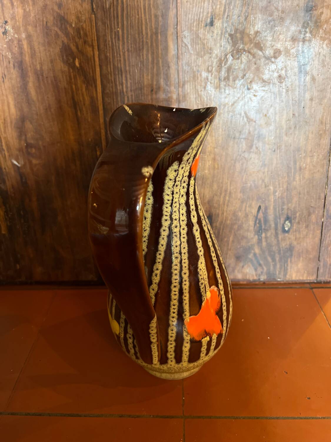Vase vintage marron Brigitte France des années 1960