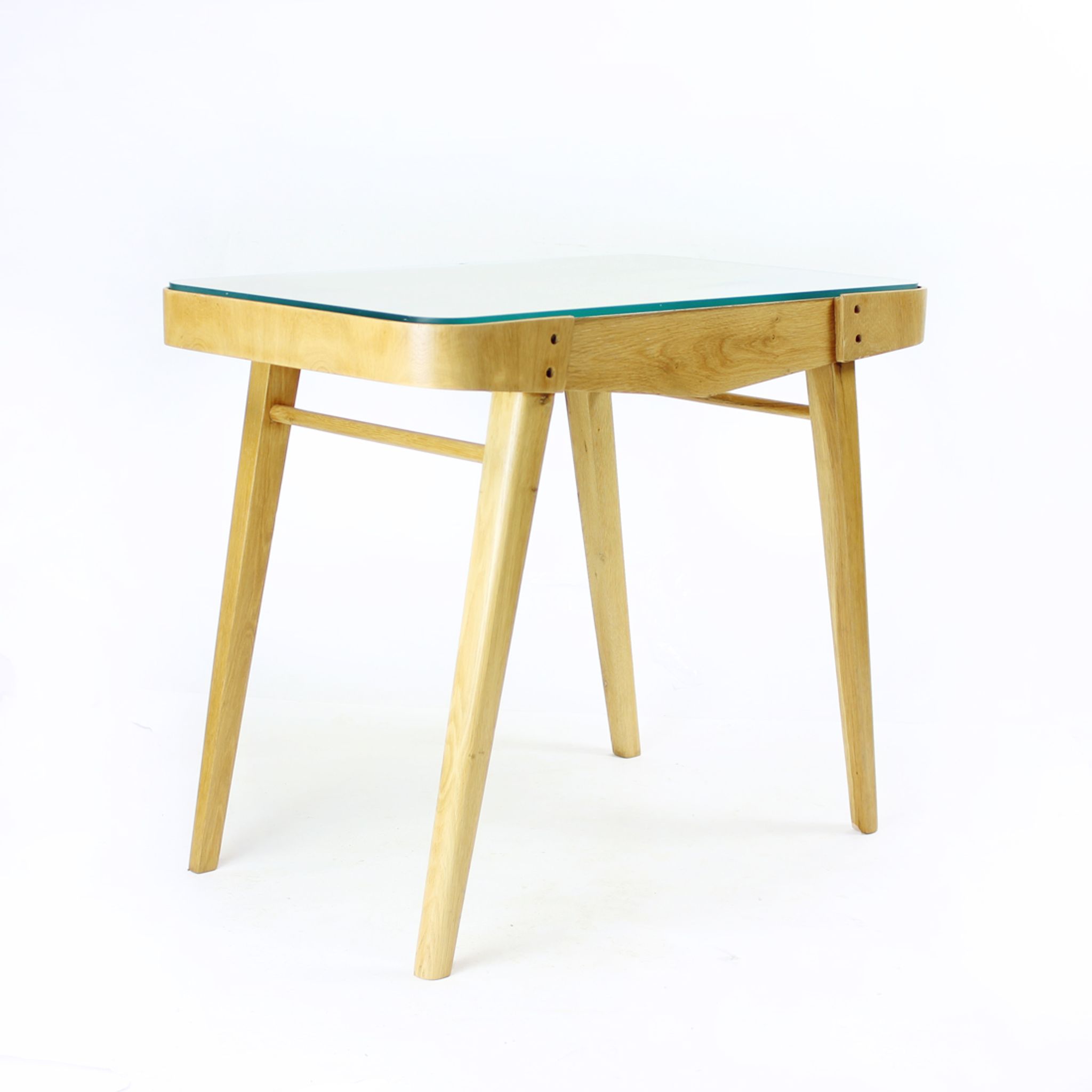 Table basse du milieu du siècle en chêne et verre, Tchécoslovaquie Années 1960