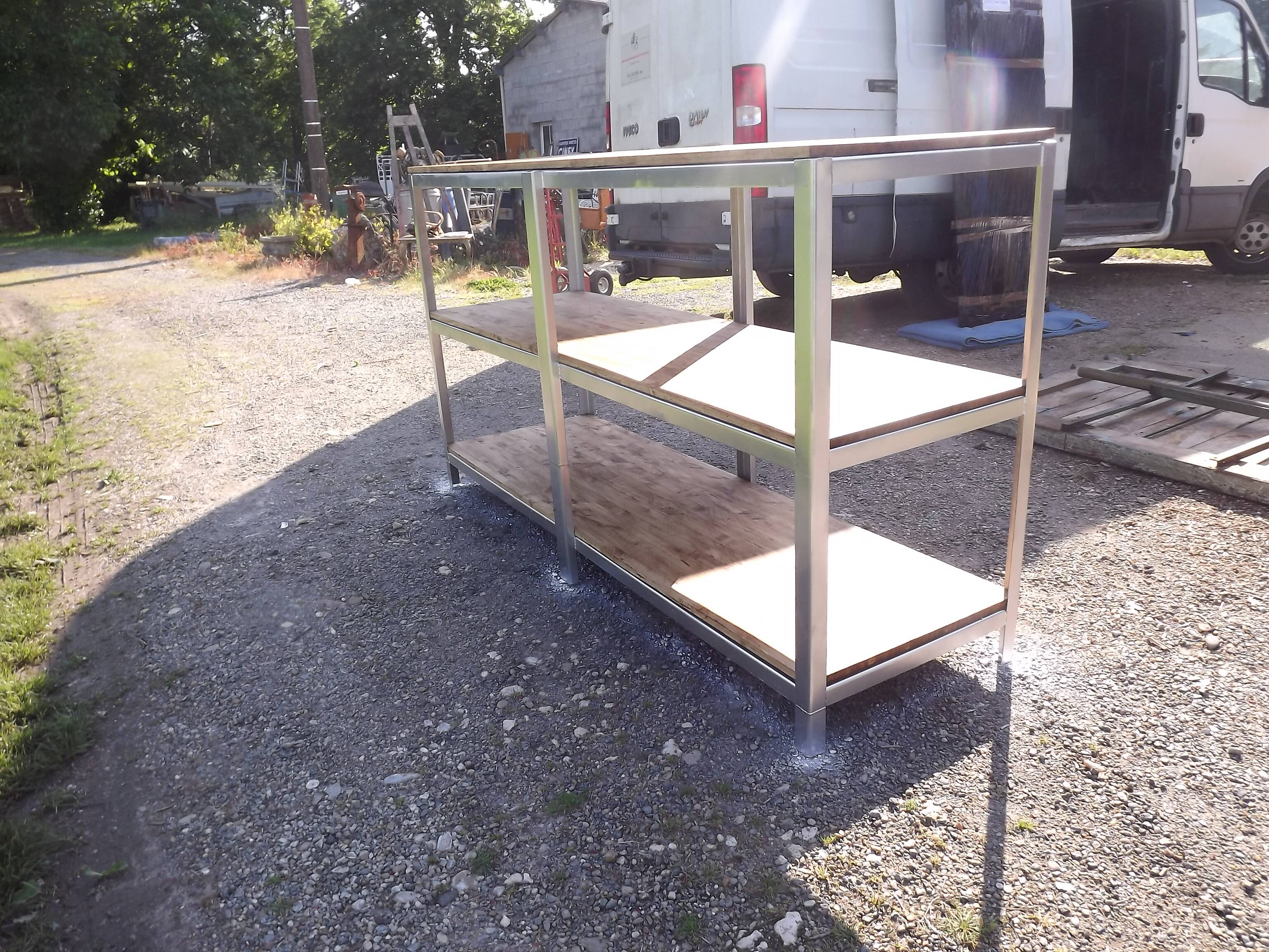 Meuble Console étagéres Industriel Inox et Bois