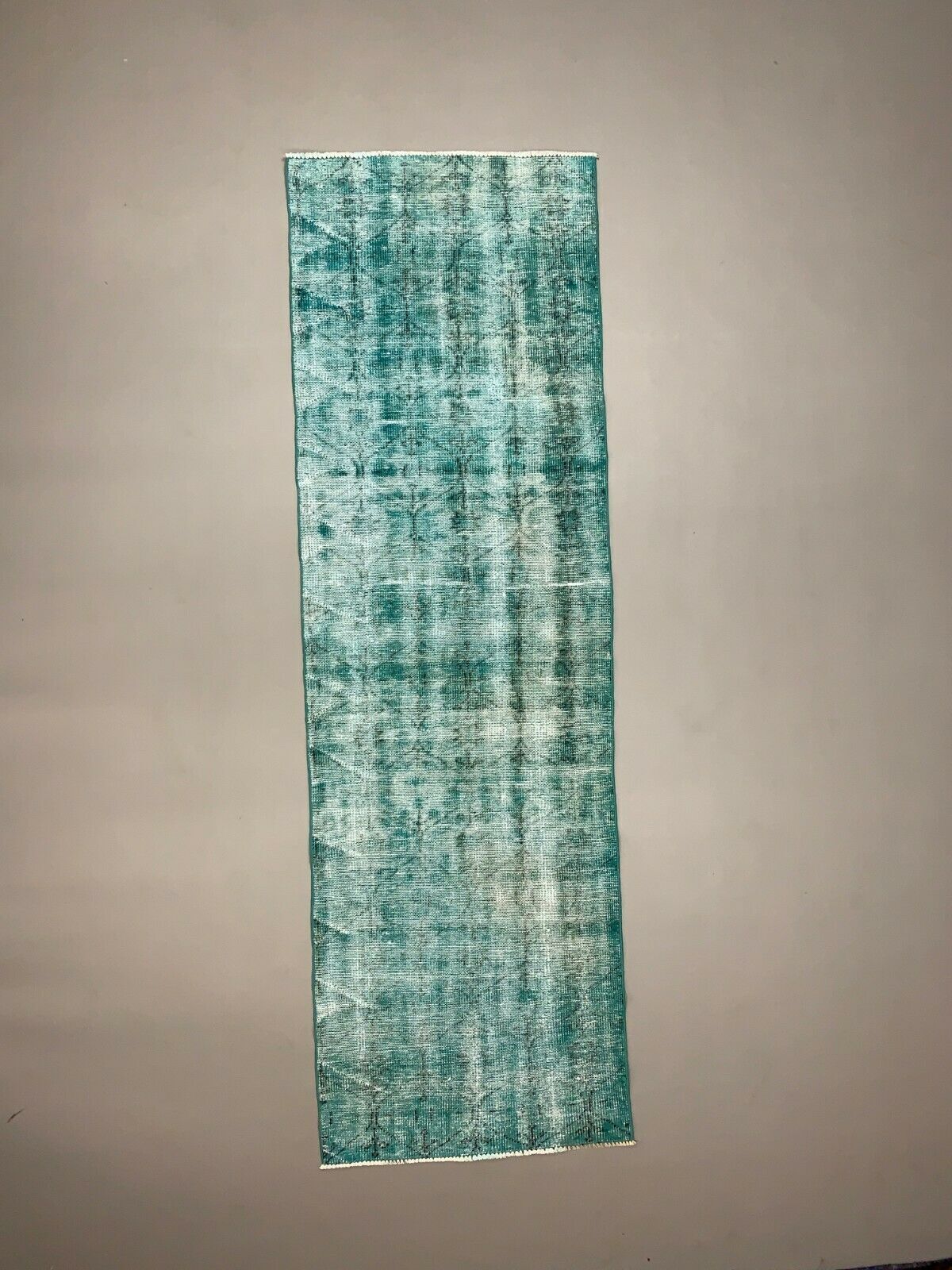 Distressed Turkish Narrow Runner 282x88 cm wool Vintage rug, Overdyed Blue