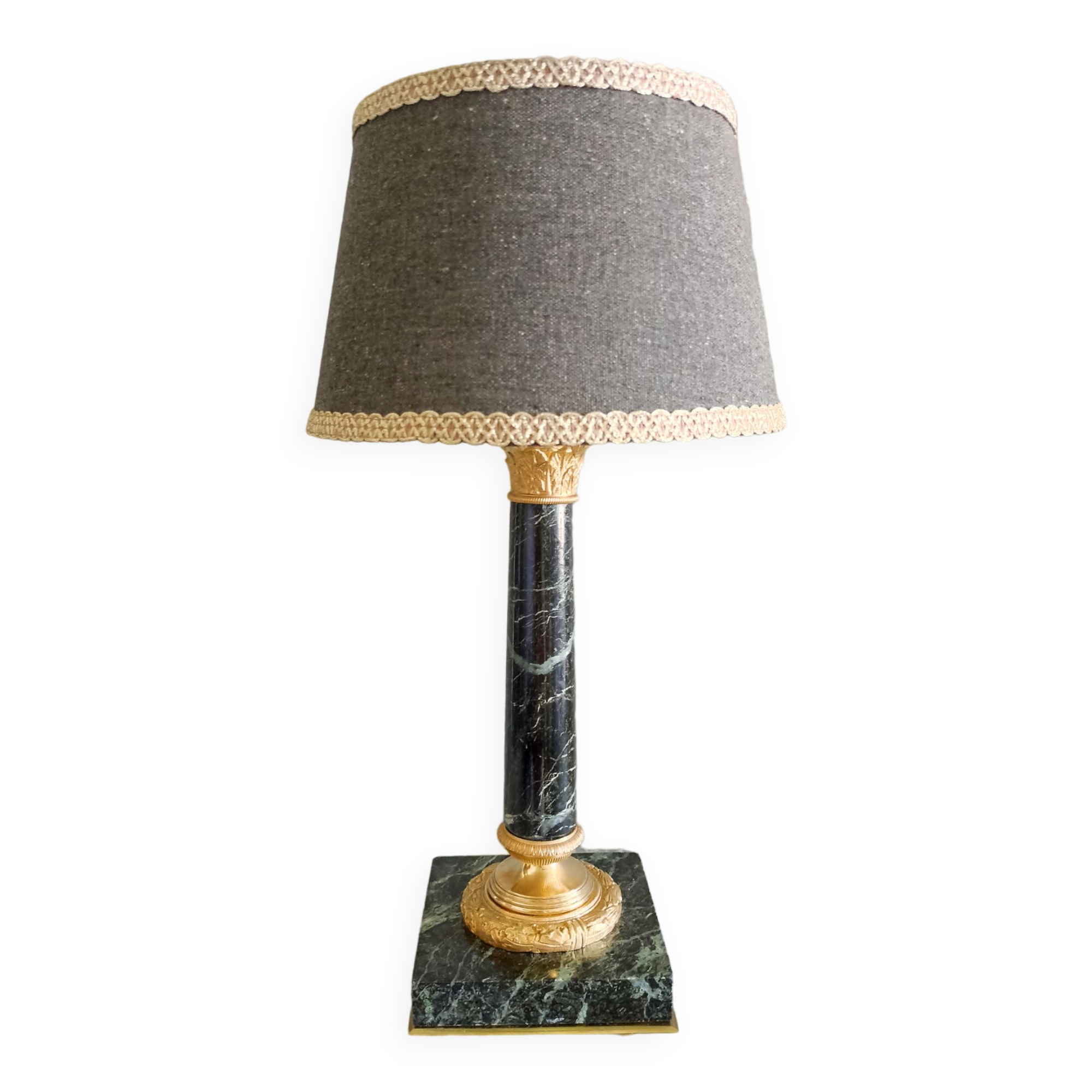 Empire style bedside lamp in bronze and green marble