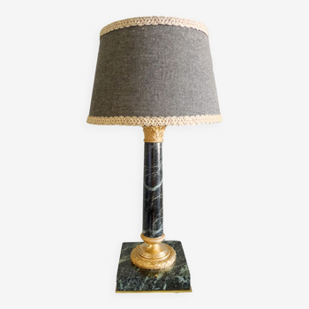 Lampe de chevet style Empire en bronze et marbre vert