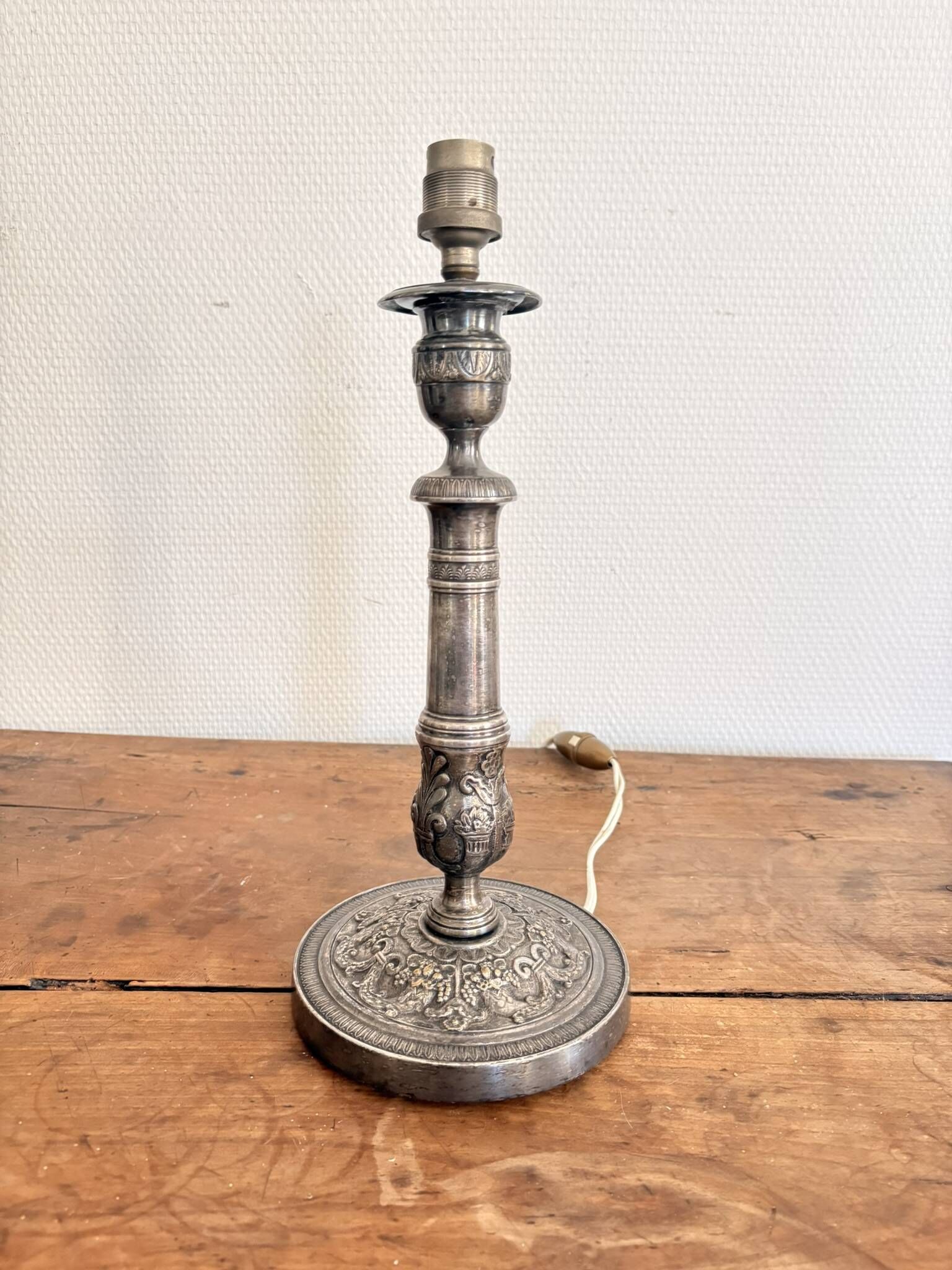 Silver Metal Lamp Base Louis XVI Regency Style Candle Holder 19th Century