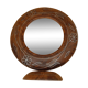 Antique mirror on wooden stand and metal net