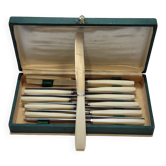Household box of 12 vintage stainless steel knives and unbreakable resin