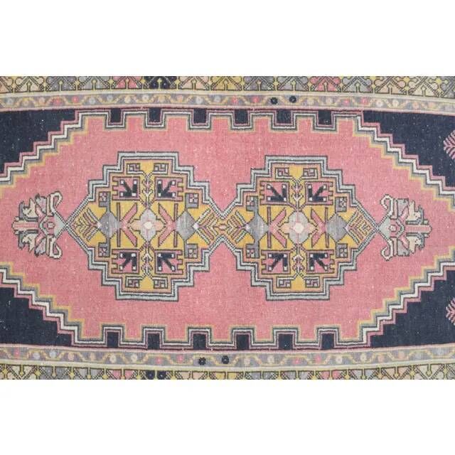 1970s Turkish Oushak Handmade Wool Cotton Pink Area Rug 114x212