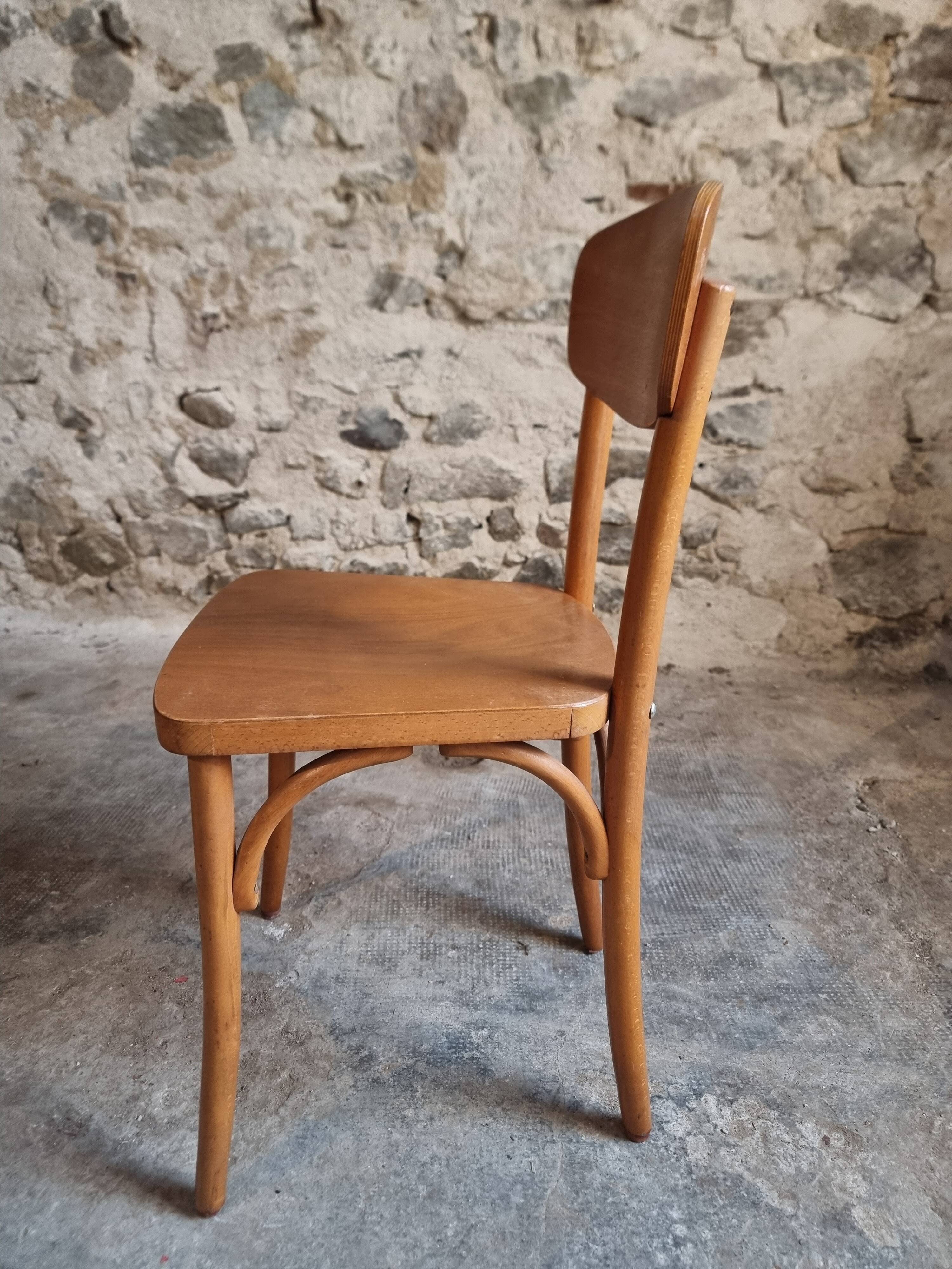 Ensemble de 6 chaises bistrot françaises vintage en bois courbé par Luterma, vers 1950–1970