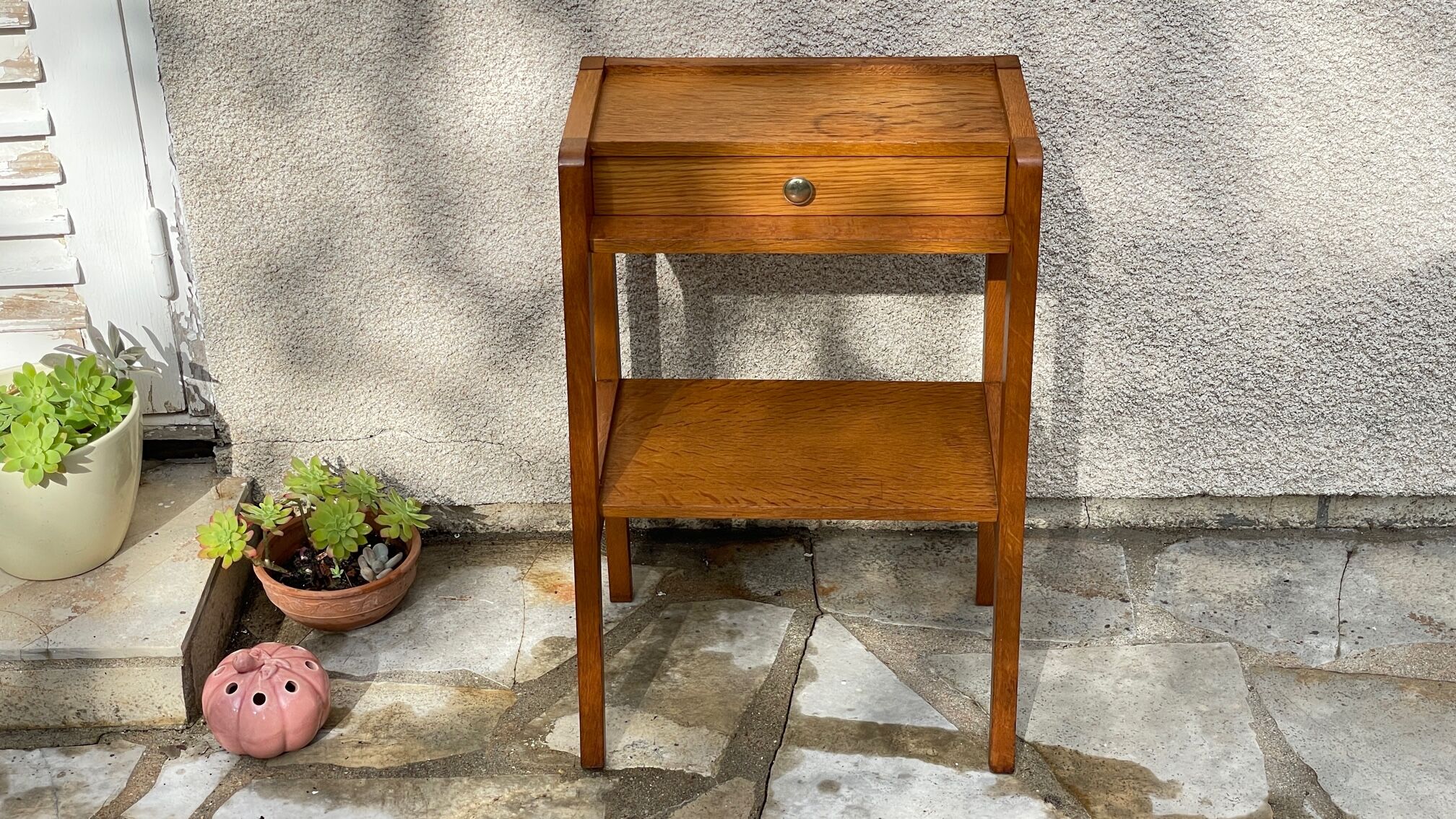 vintage geometric bedside cabinet