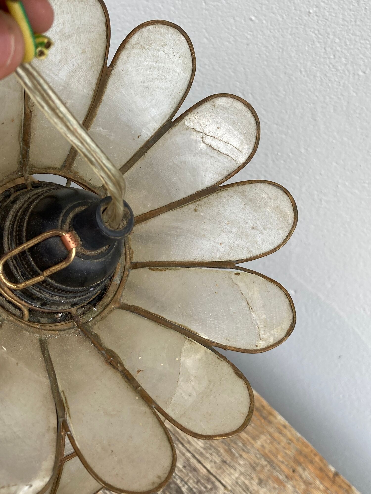 Mother-of-pearl and brass pendant lamp vintage circa 1960