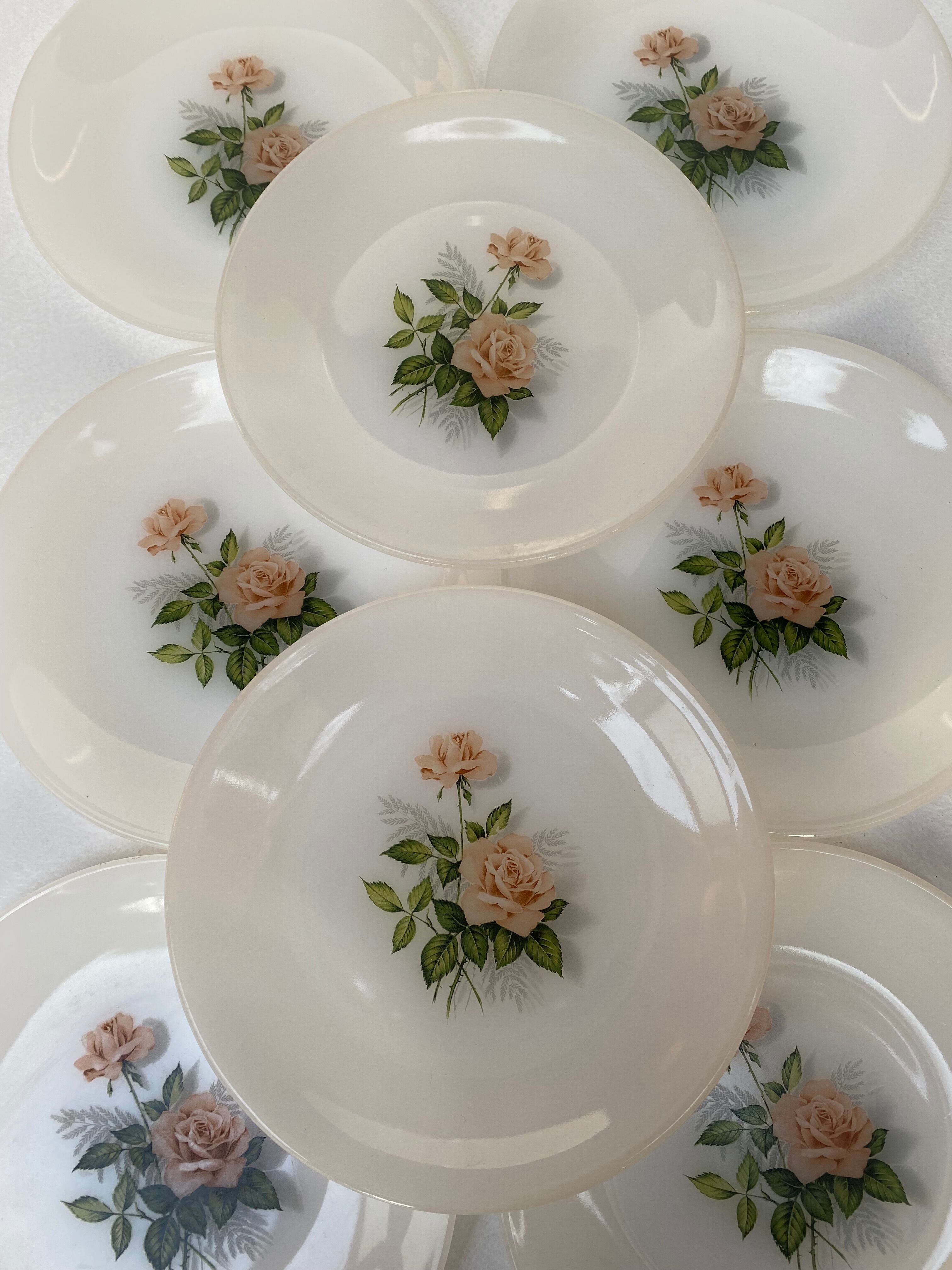 8 Vintage Pink Arcopal Plates