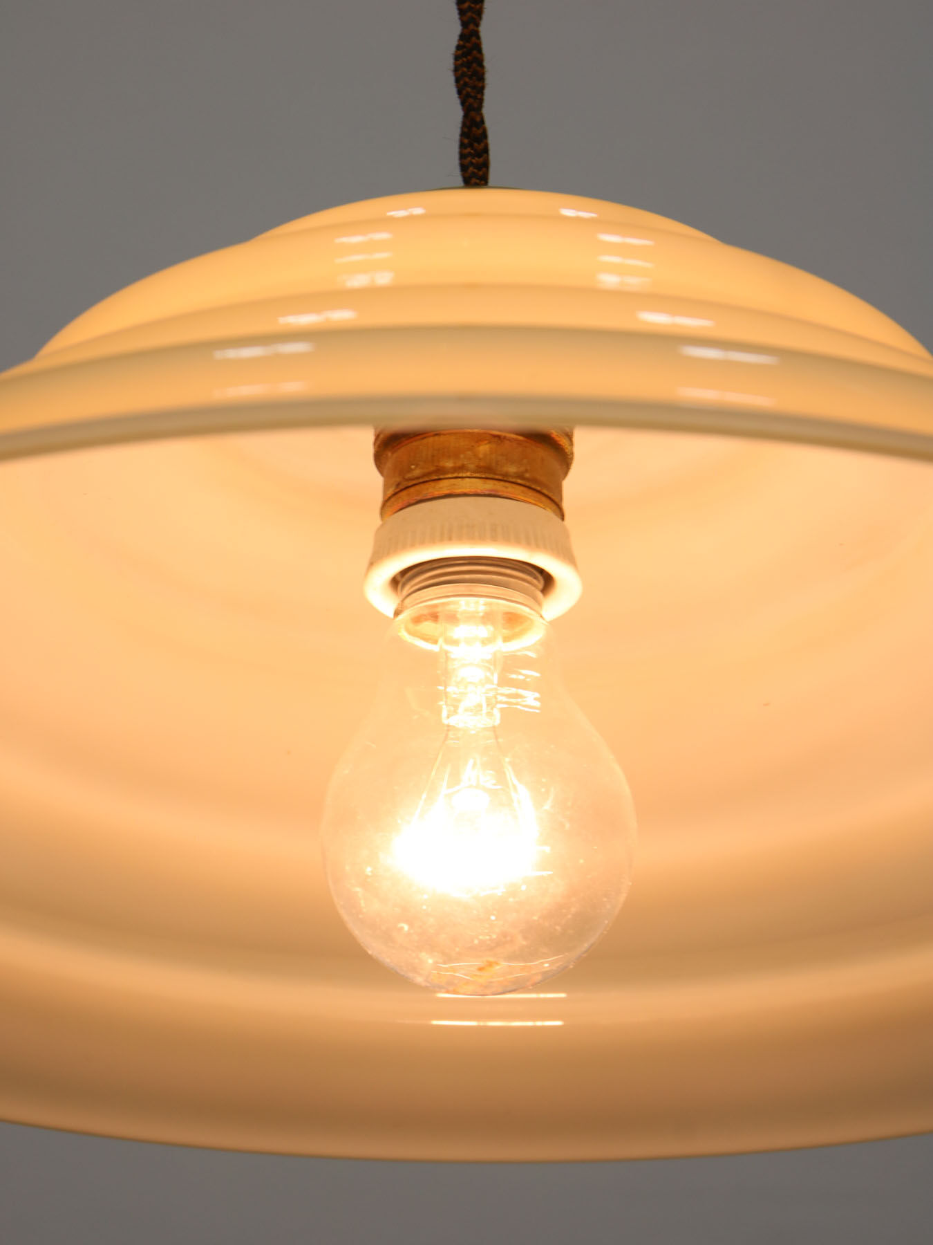 Mid-century Yellow Glass & Brass Pendant Lamp
