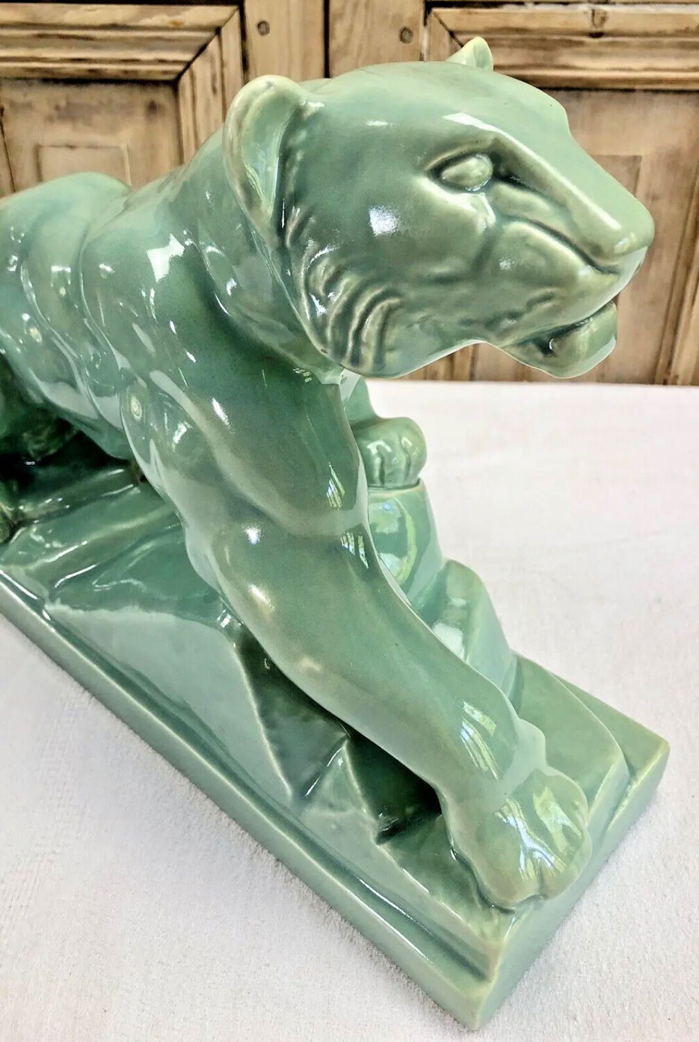 Cracked lioness sculpture art deco 1930 signed odyv