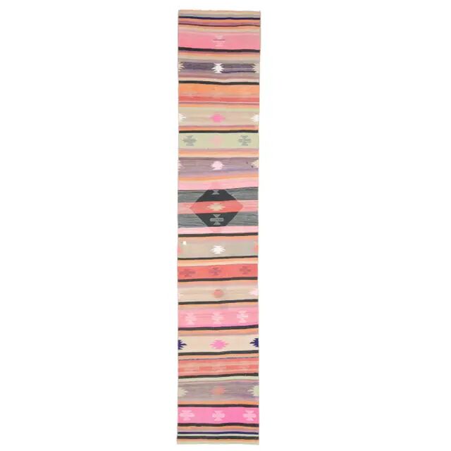 Vintage Turkish Hand-Knotted Wool Cotton Pink Runner Rug 72x398