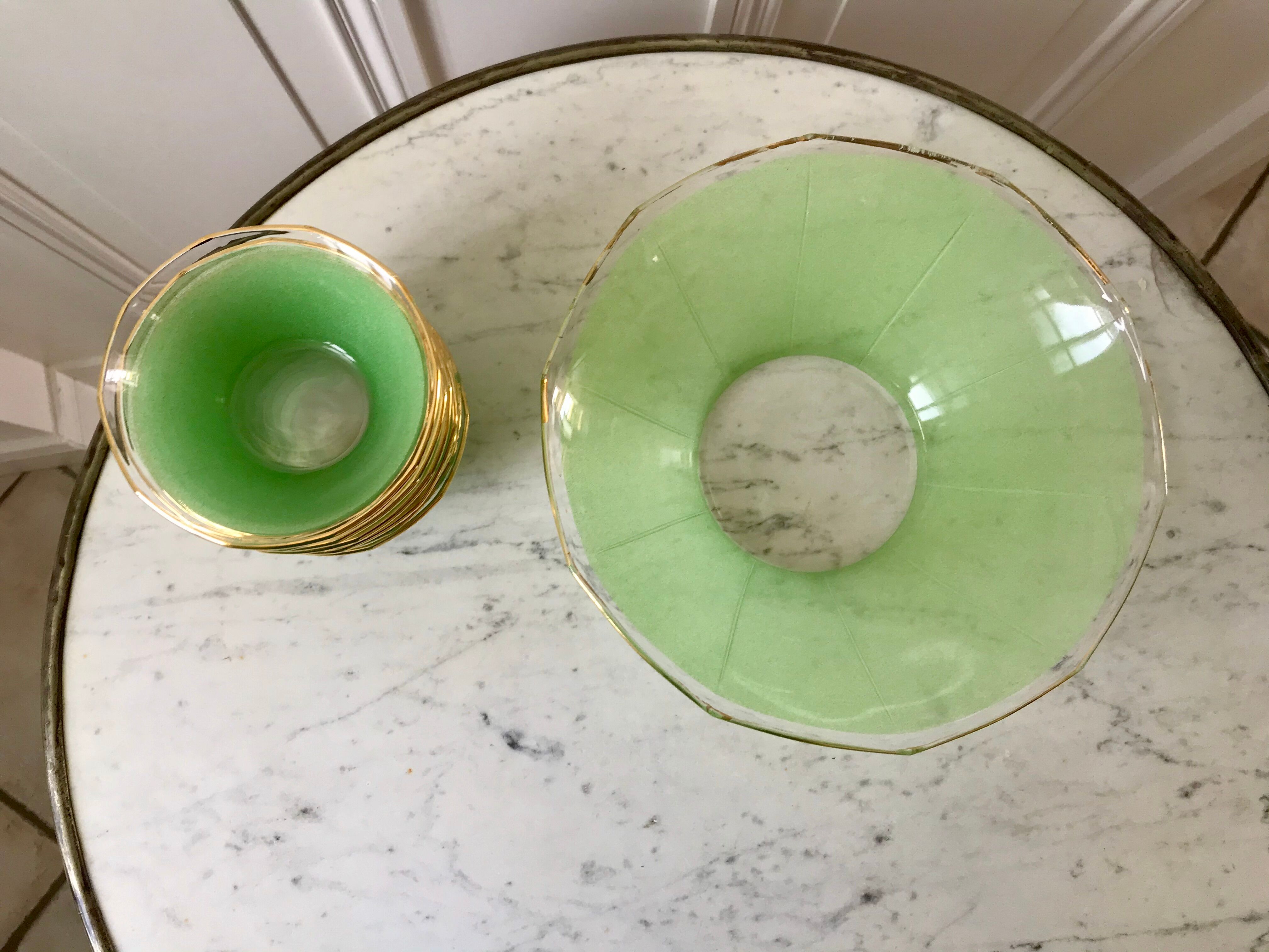 Set of 8 small bowls and a green granita bowl 60s-70s